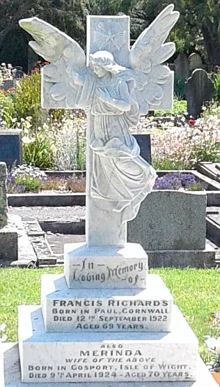 Restored white marble memorial at Te Henui Cemetery