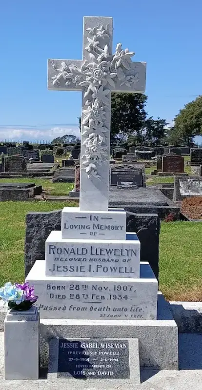  White marble memorial professionally restored at Waitara Cemetery